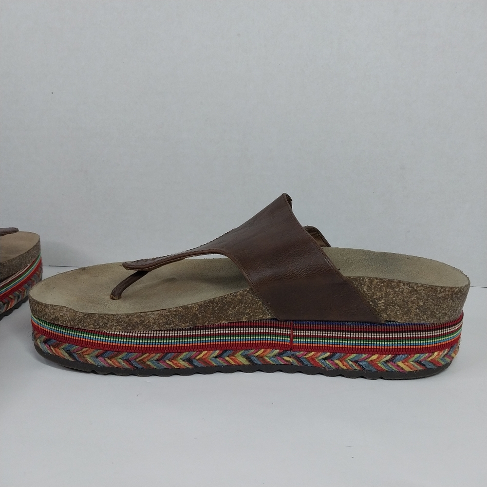 So Brand Size 9 M Faux Leather Platform Cork Multi Colored Boho Sandals Shoes - Picture 7 of 14